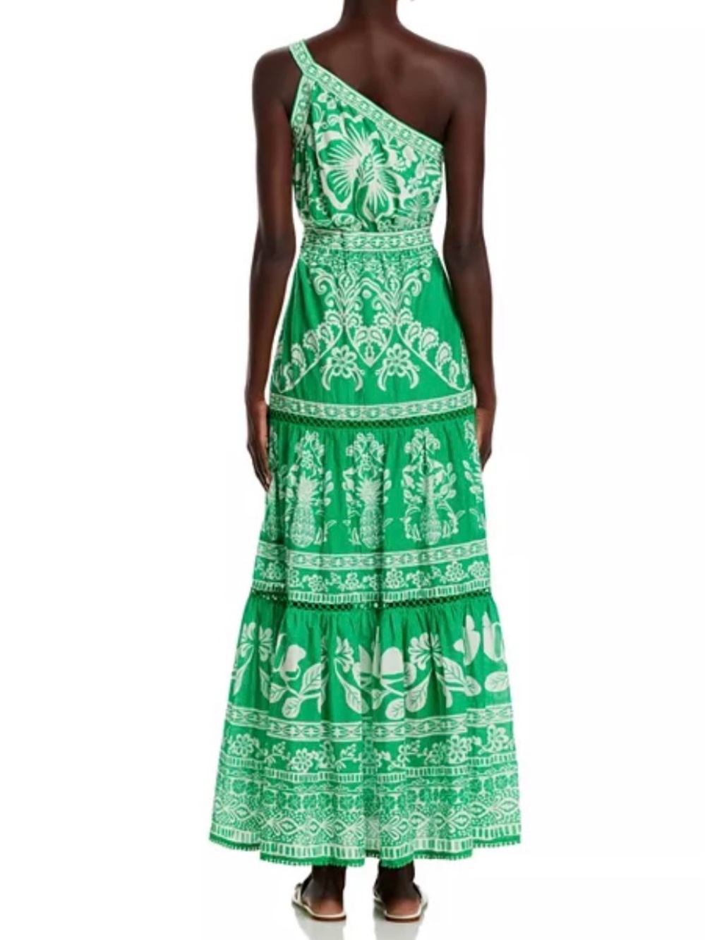 NWT Farm Rio Sweet Garden Green White One Shoulder Cotton Printed Maxi Dress XS - Picture 5 of 11